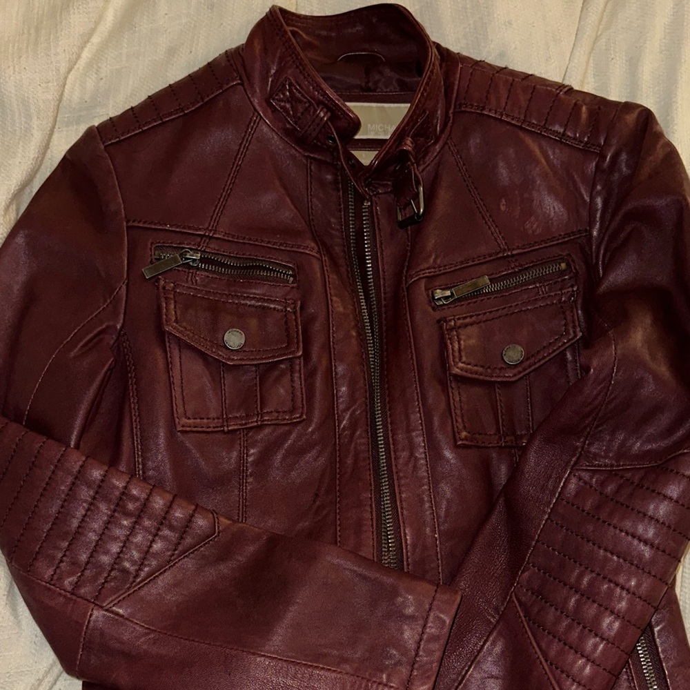 MICHAEL Michael Kors Burgundy Leather Jacket